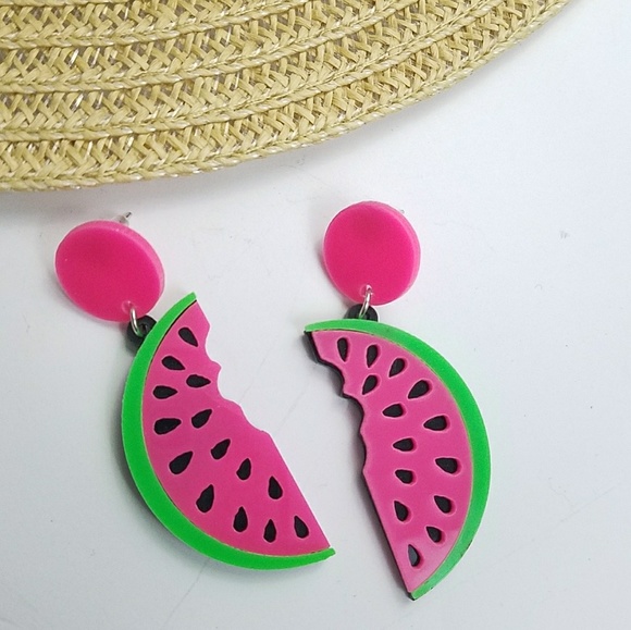 Jewelry - Watermelon Slice Acrylic Fruit Drop Post Earrings
